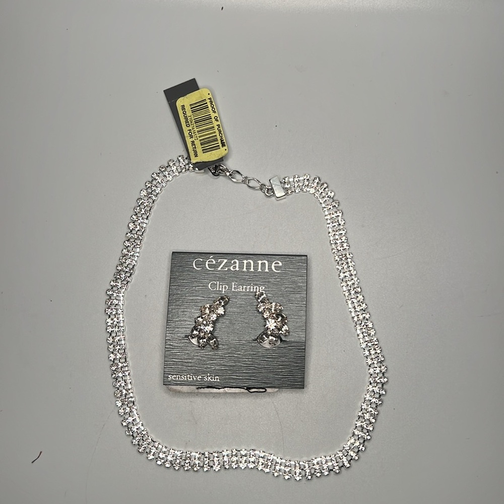 NWT Cezanne rhinestone clip earrings and necklace